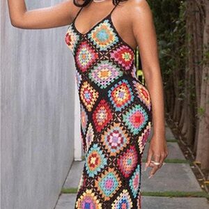 Amalfi Coast Crochet Maxi Dress - Black/combo